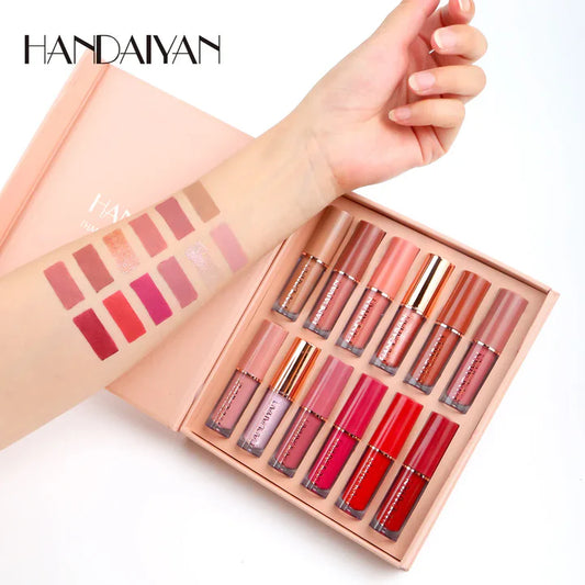 12 Shade Liquid Lipstick Pack & Glossy Lip Kit – Waterproof, Long-Lasting Makeup Collection